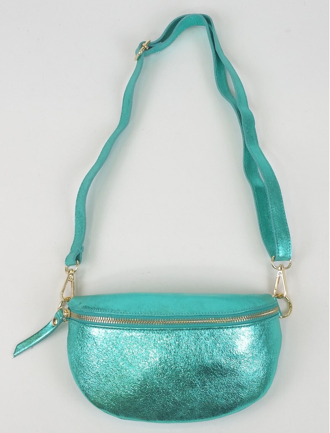 Sac Banane cuir métallisé - Turquoise
