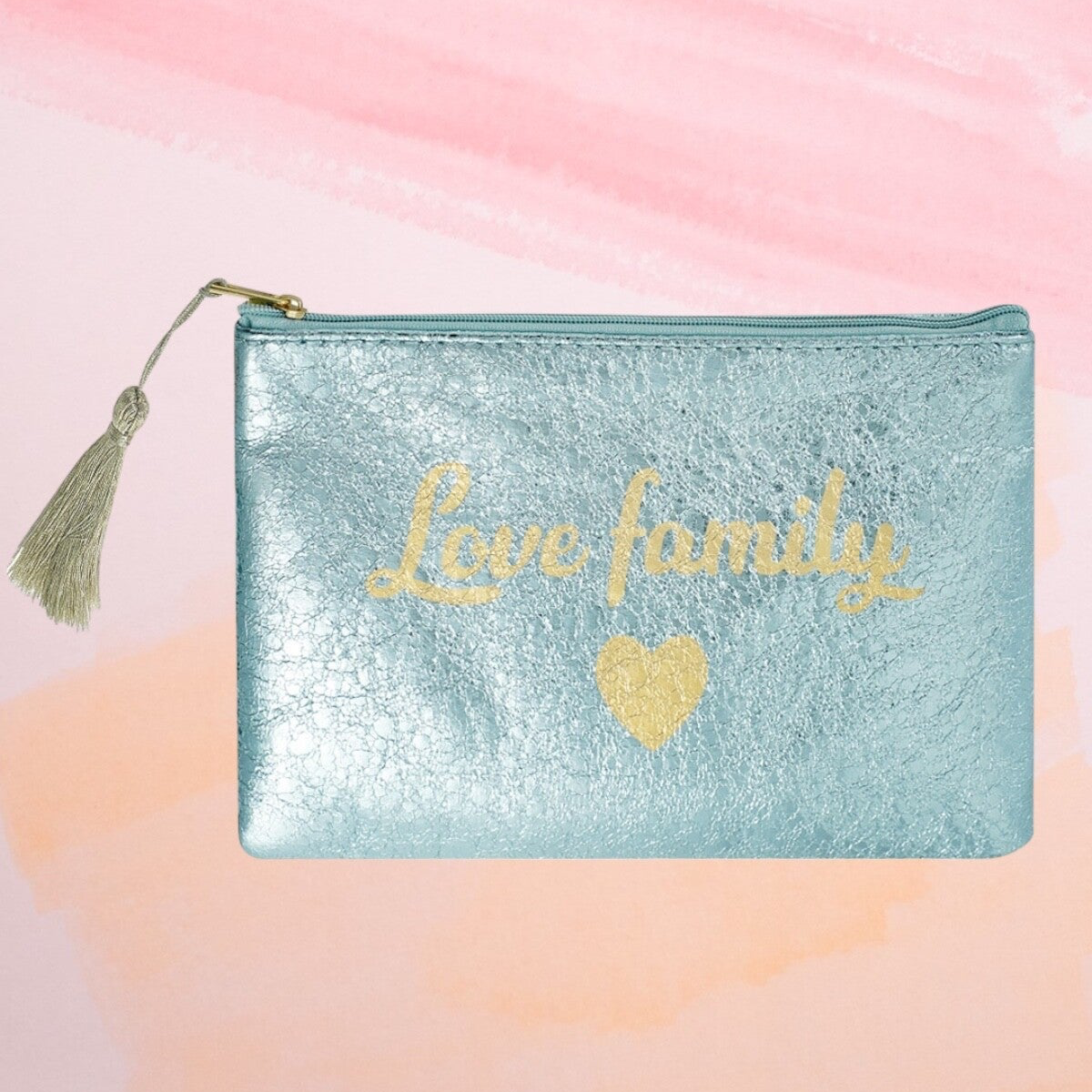 Pochette de maquillage métallique Love Family - bleu