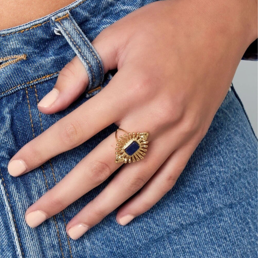 Bague look vintage avec pierre - Bleu