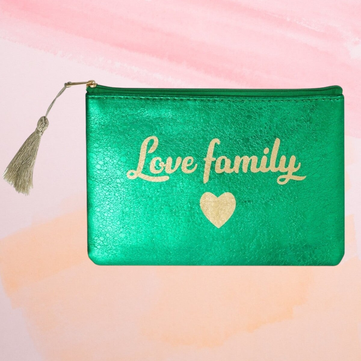 Pochette de maquillage métallique Love Family - vert