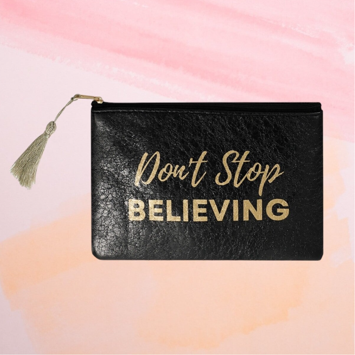 Pochette de maquillage métallique Don't Stop Believing - Noir