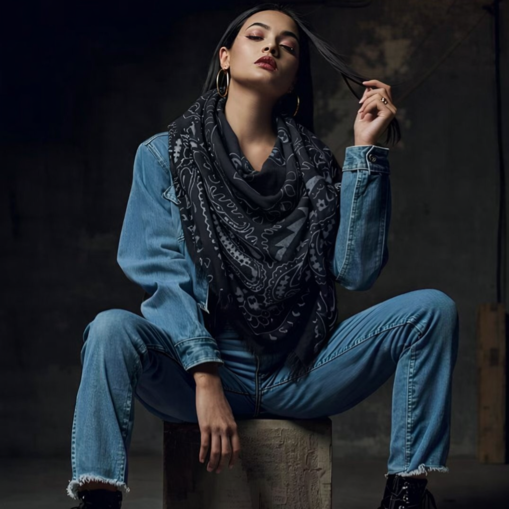 Foulard grand carré bandana - Noir