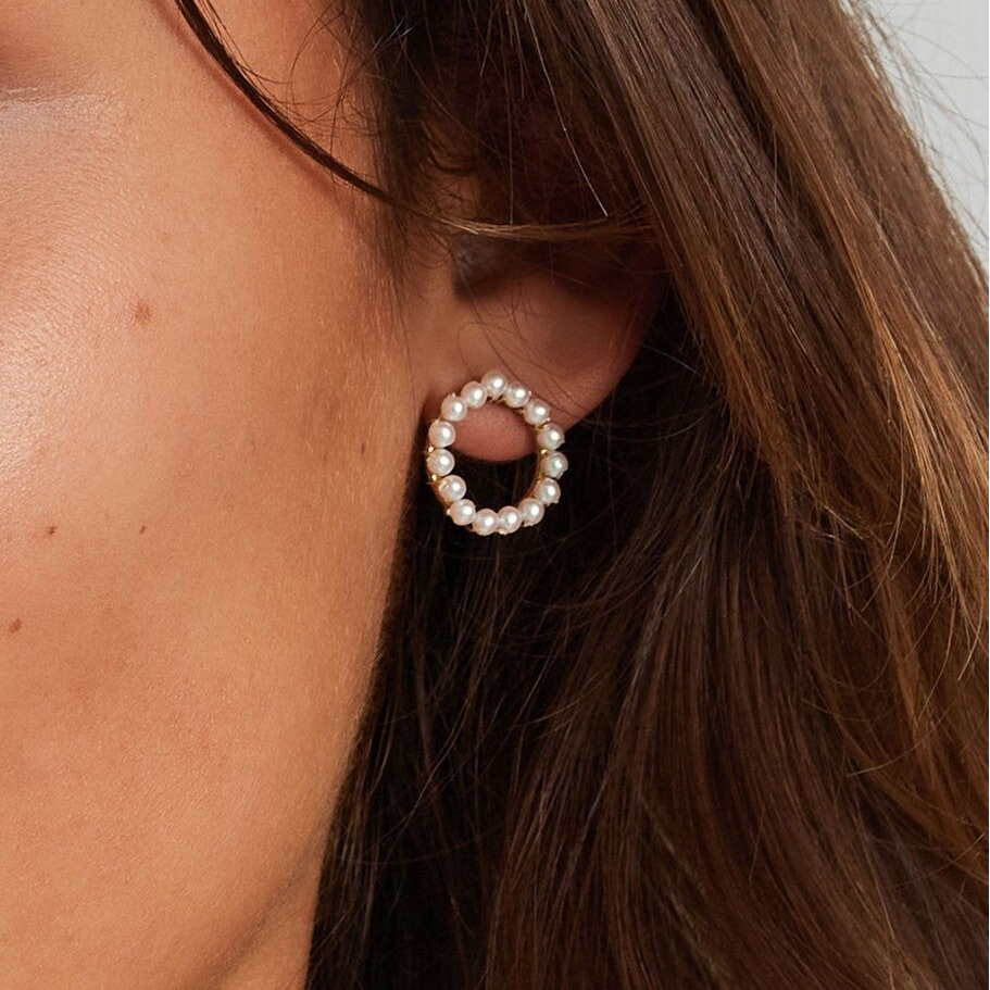 Boucles d'oreilles ronde - Argenté/perles