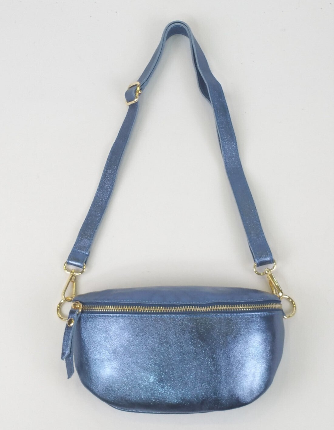 Sac Banane cuir métallisé - Bleu