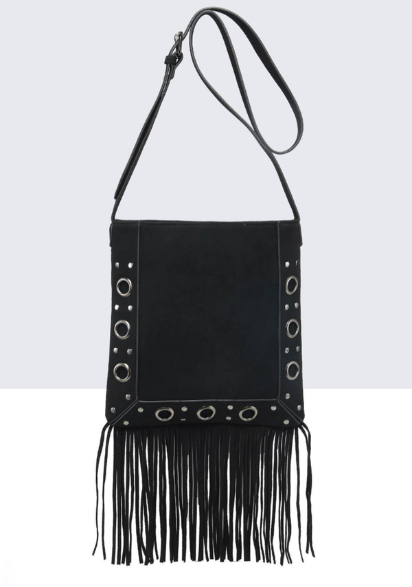 Sac à bandoulière à frange effet nubuck - Noir