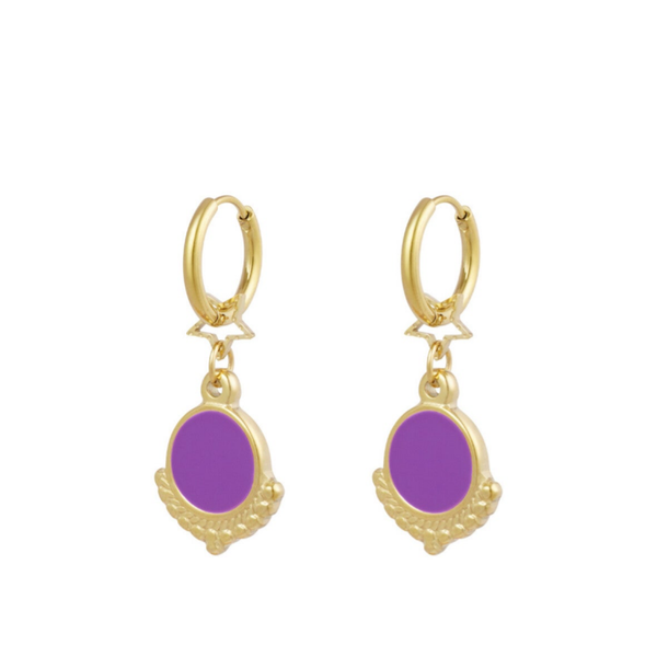Boucles d'oreilles pendentif rond - Mauve