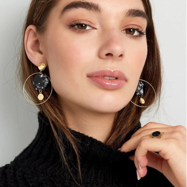 Boucles d'oreilles cercles - marbré noir