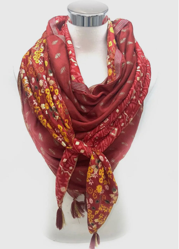 Foulard grand carré patchwork - Rouge