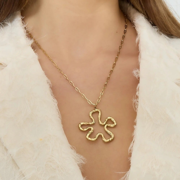 Collier long fleur - Doré