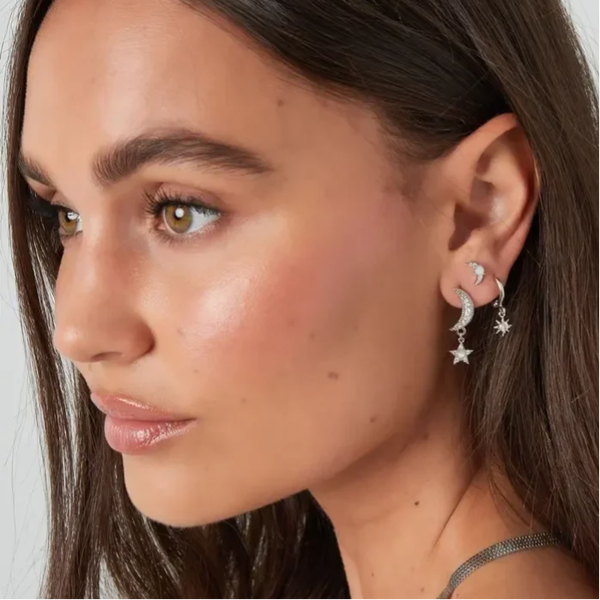 Triple Boucle d'oreille lune- argenté