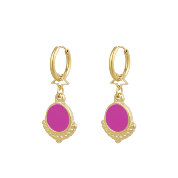 Boucles d'oreilles pendentif rond - Fushia