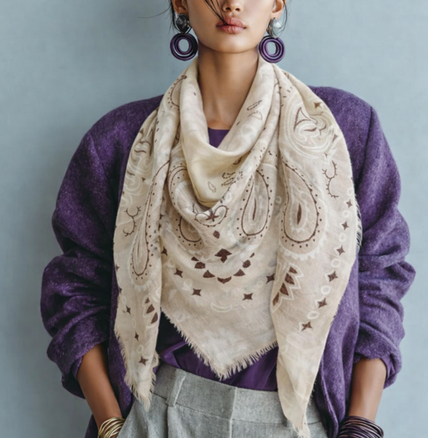 Foulard grand carré bandana - Beige