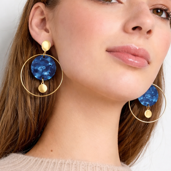 Boucles d'oreilles cercles - marbré bleu