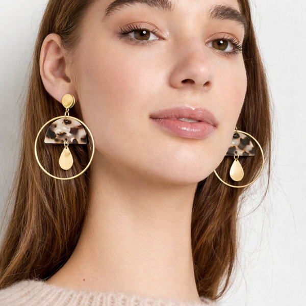 Boucles d'oreilles cercles imprimé - beige