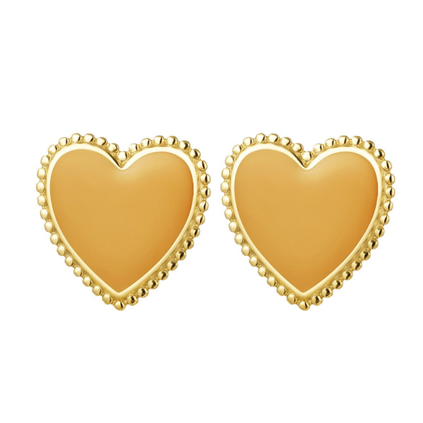 Boucles d'oreilles clous coeur - Moutarde