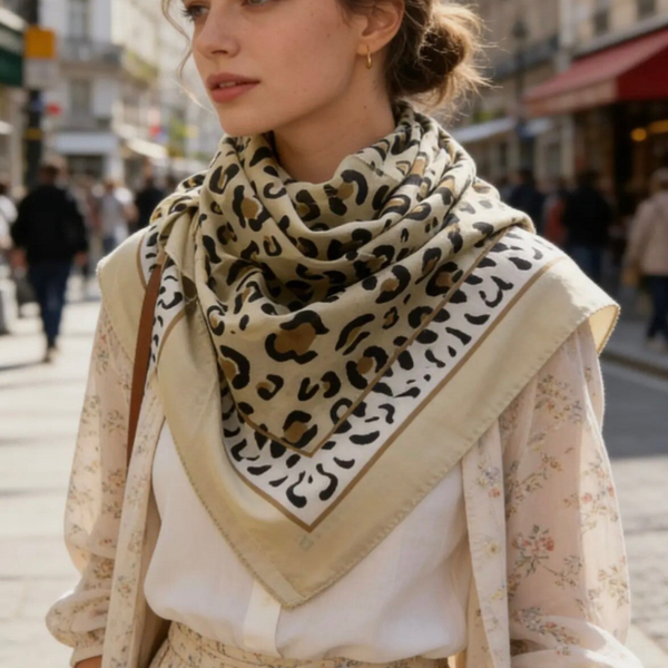 Foulard carré en coton léger - Léopard