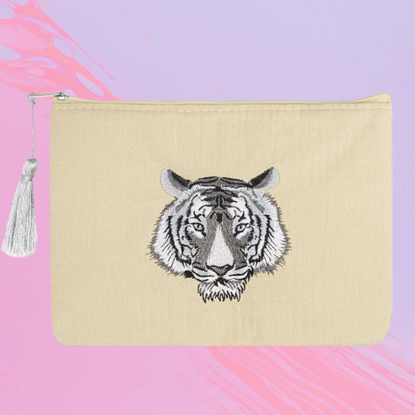 Pochette de maquillage avec tête de tigre - beige