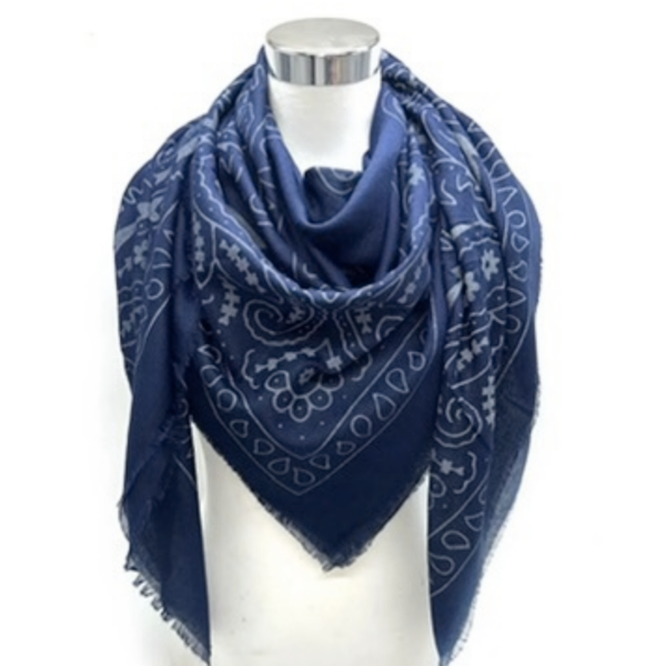 Foulard grand carré bandana - bleu