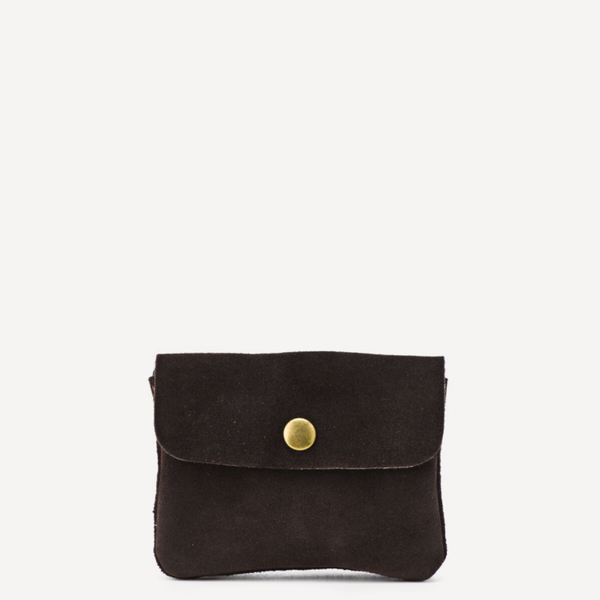 Porte-monnaie pochette cuir façon nubuck - marron foncé