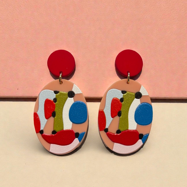 Boucles d'oreilles oval - Multicolore rouge