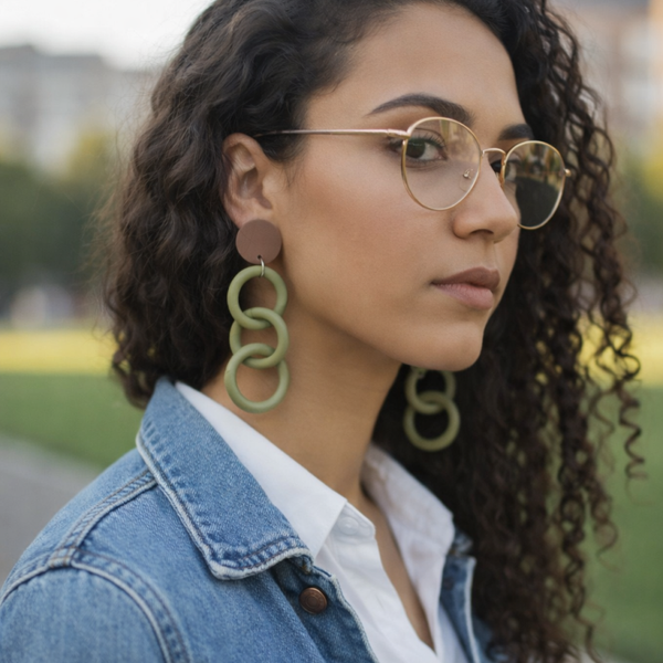 Boucles d'oreilles en mousse avec maillons en caoutchouc - Kaki clair