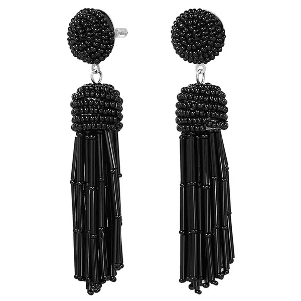 Boucles d'oreilles pompon perlé - noir