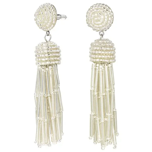 Boucles d'oreilles pompon perlé - gris