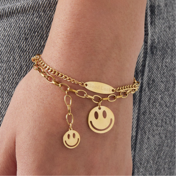 Bracelet Good Luck smiley - doré