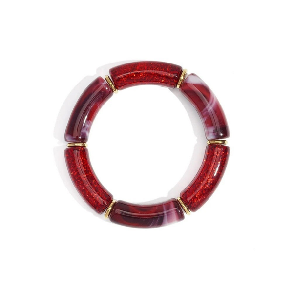 Bracelet perles rétro acrylique - Rouge