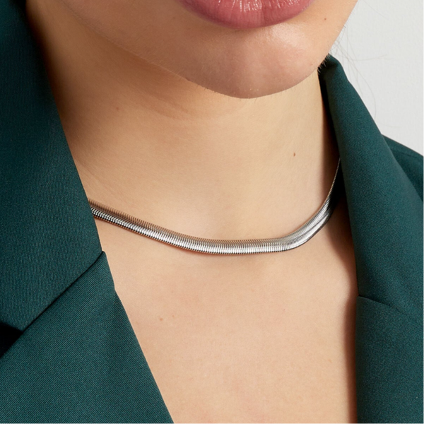 Collier unisexe plat tressé - argenté - 6mm