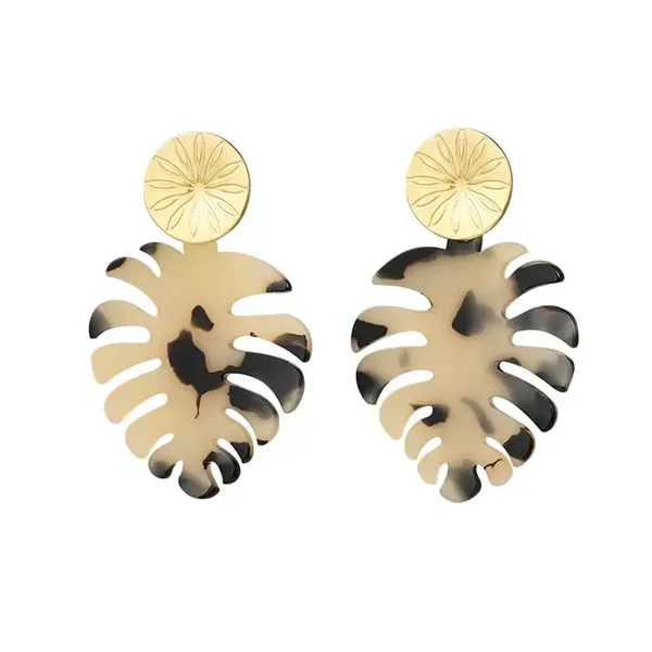 Boucles d'oreilles feuilles - beige