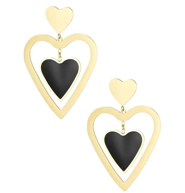 Boucles d'oreilles double coeur - noir
