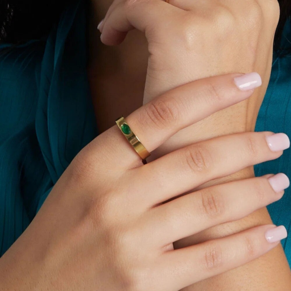 Bague basic avec pierre verte - doré