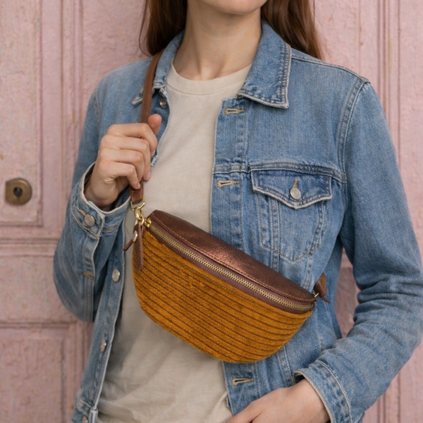 Sac banane en cuir bi-matière - Camel