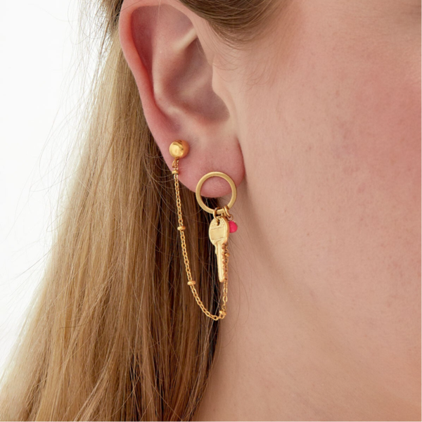 Double Boucles d'oreilles clef - Doré/rose