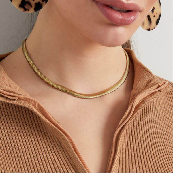 Collier unisexe plat tressé - doré - 6mm