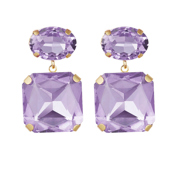 Boucles d'oreilles perles de verre carrées - mauve