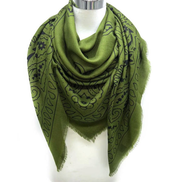 Foulard grand carré bandana - kaki