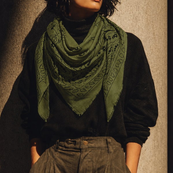 Foulard grand carré bandana - kaki