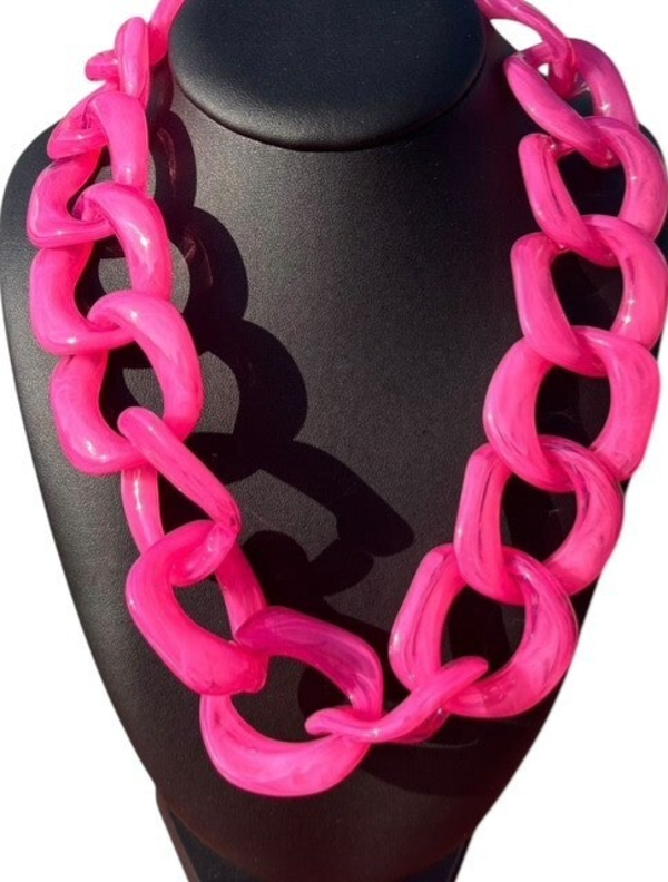 Collier maillons en résine - Rose