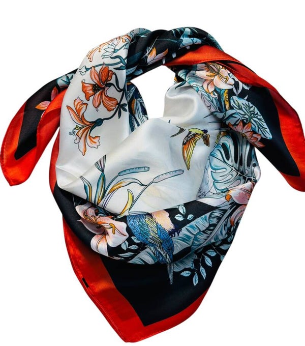 Foulard aspect soie imprimé floral - Orange/Multicolor