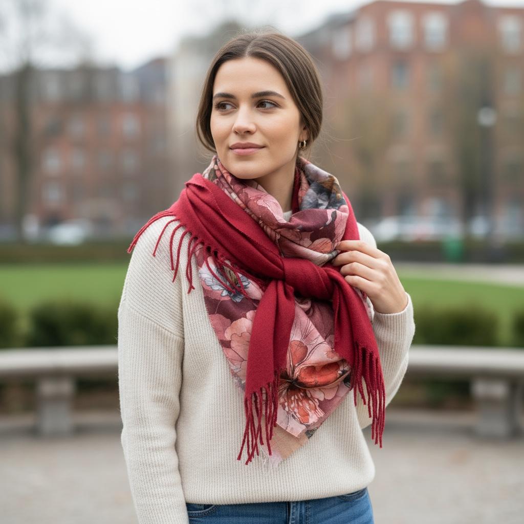 Foulard épais frand carré - rouge