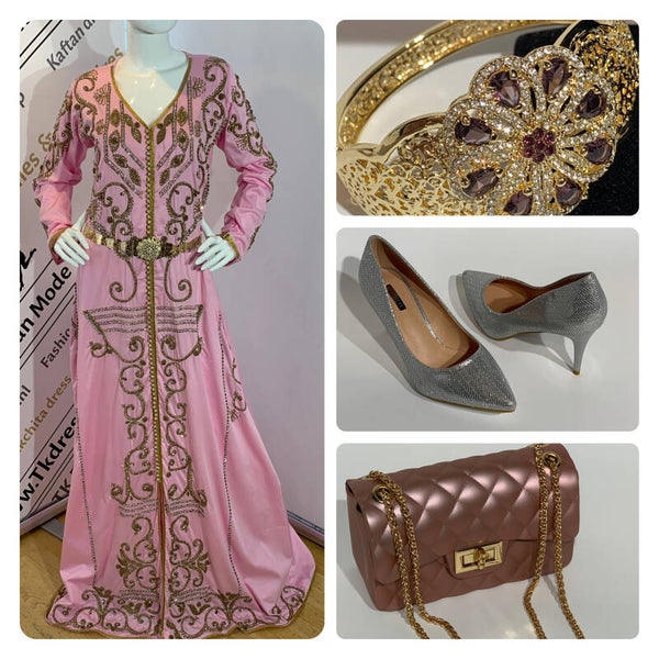 Super goede combinatie aanbieding. Kaftan, Handtas, Pumps Shoes & goudkleurige armband. 