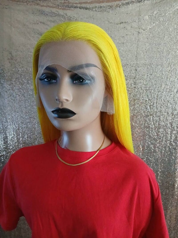 Human Hair Body Wave Wig Unit 26inch Bundles 13x4 Frontal HD Lace Yellow Custom