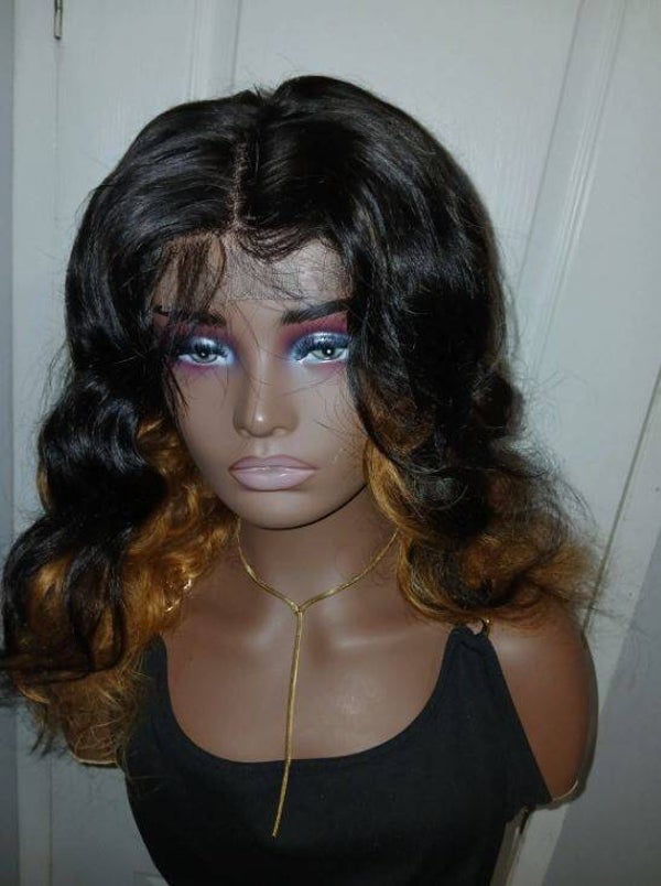 Human Hair Wig Unit 5x5 Lace Front 20inch Body Wave Handmade Black And Brown Wig
