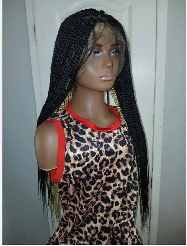 Braided Natural Peekaboo Wig Unit 58 Inch Black And Blonde