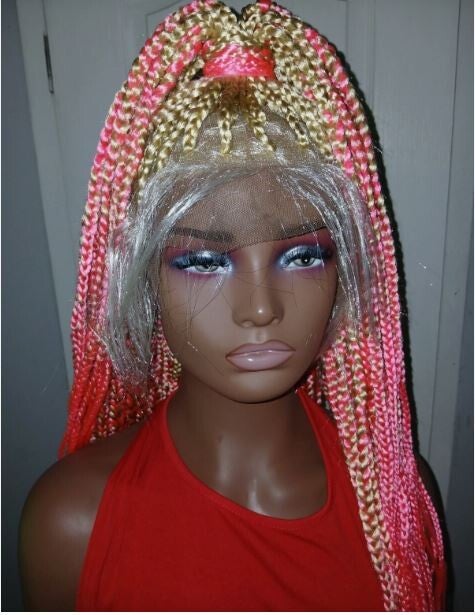 Braided Wig Unit, X Pression Hair Braids, 58 Inch Length, Blonde And Pink