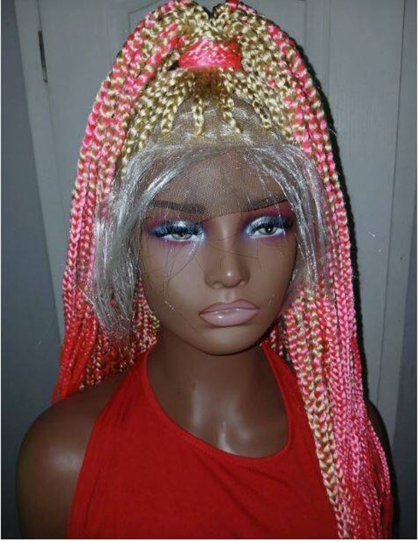 Braided Wig Unit, X Pression Hair Braids, 58 Inch Length, Blonde And Pink