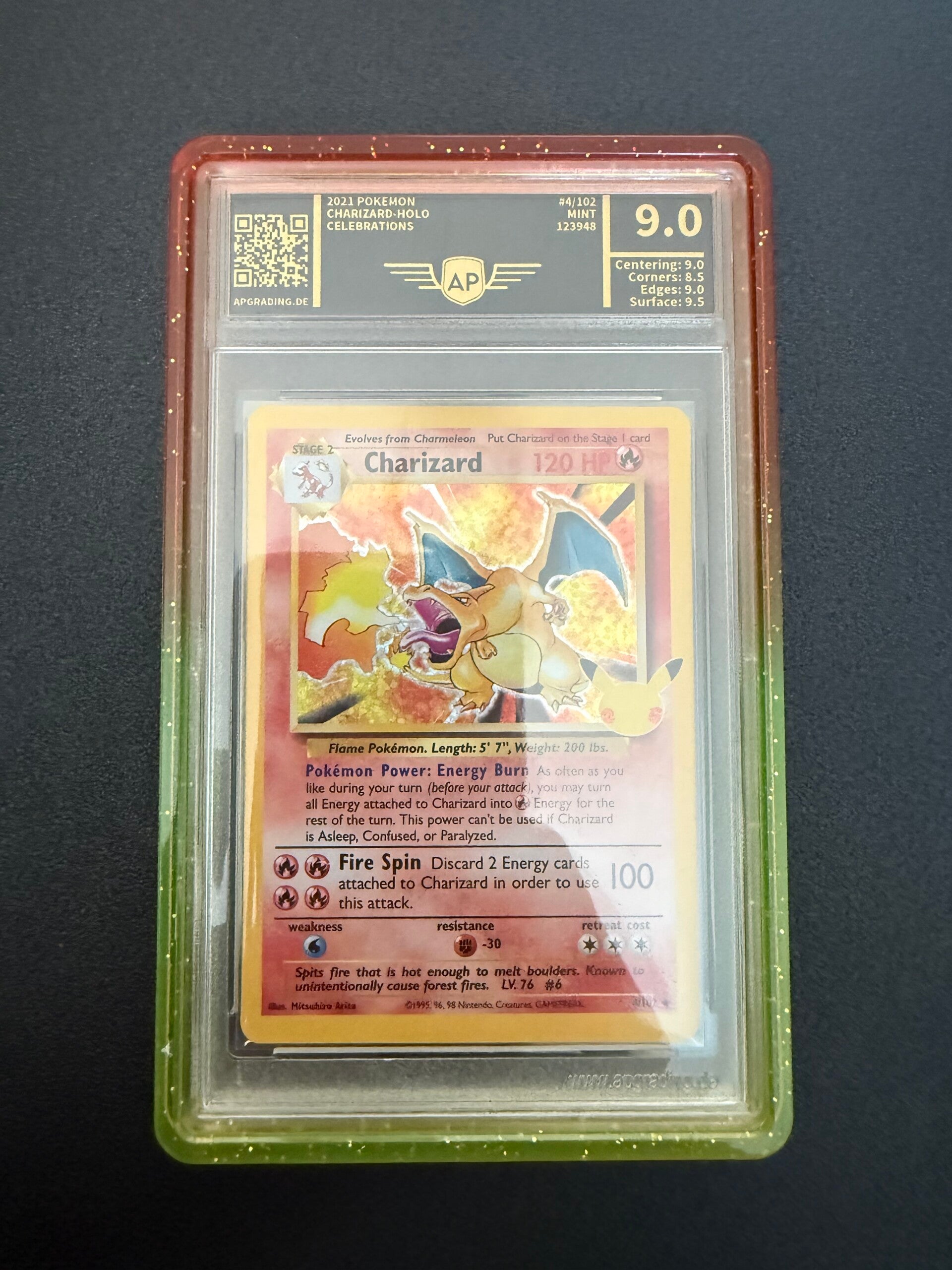 2021 POKEMON CHARIZARD-HOLO CELEBRATIONS #4/102 AP9 (cert 123948) + gaurd