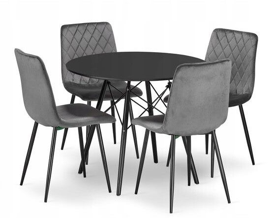 Set Round Dining Table Ø80 cm Black + 4 Dining Chairs Dark Gray